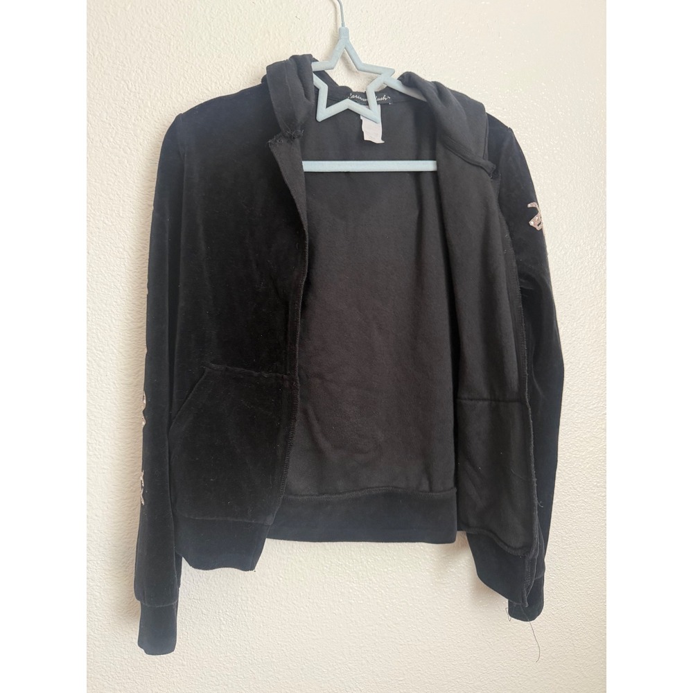 Platinum‎ Plush Black Velour Rhinestone Rock & Roll Winged Guitar Hoodie 9400 M